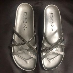 ITALIAN Shoemakers Silver Wedge Sandals NWOT